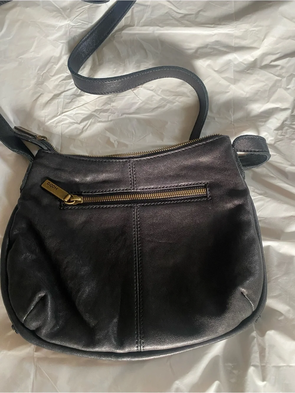 HOBO Black Leather Crossbody Bag with ruffles